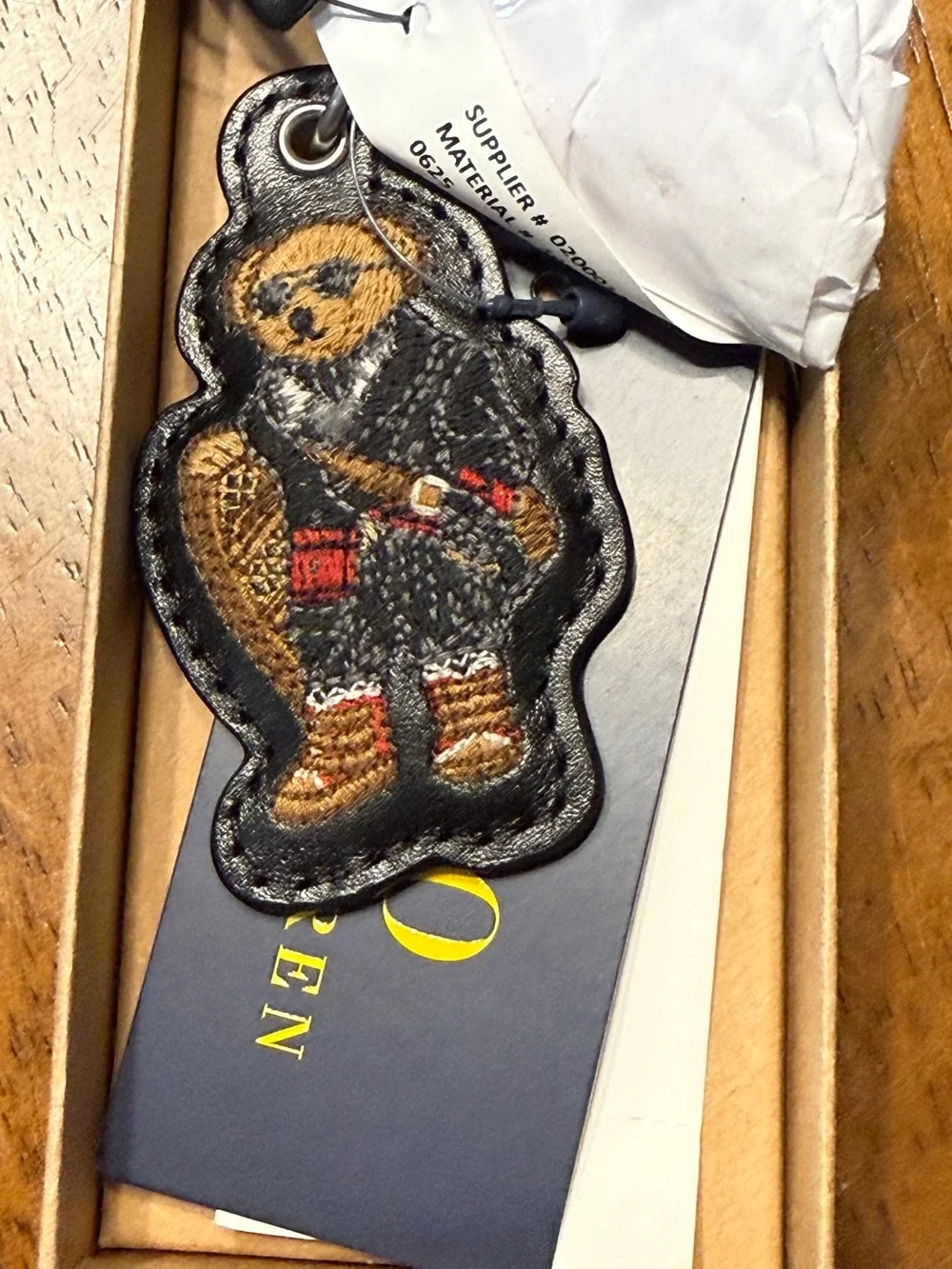 Polo Ralph Lauren Leather Bear Keychain - Brown/Black Embroidered Charm